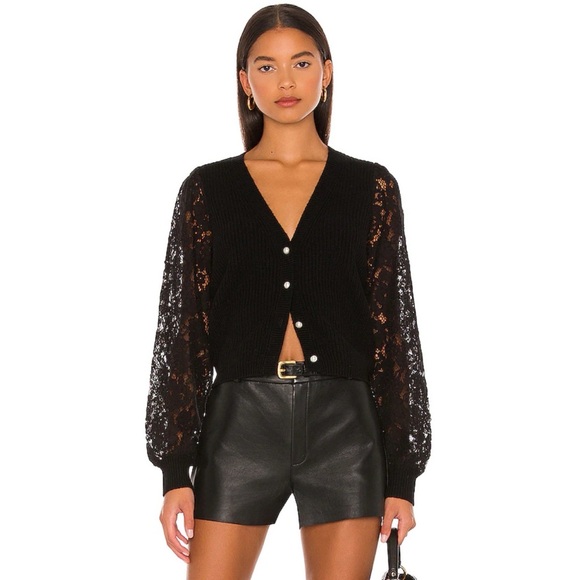 Cami NYC Beth Cardigan Lace Sleeve Wool Sweater Pearl Buttons - Picture 16 of 16